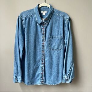 Vintage Denim Button Up Shirt Women's Large Blue Cotton Fall Pumpkins‎ Acorns